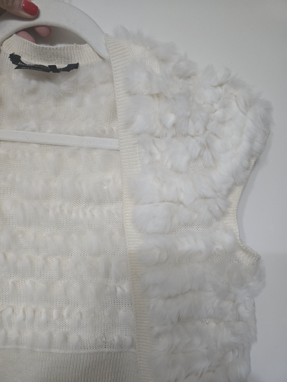 BCBGMAXAZRIA Cream Rabbit Fur Crochet Vest - Picture 8 of 8